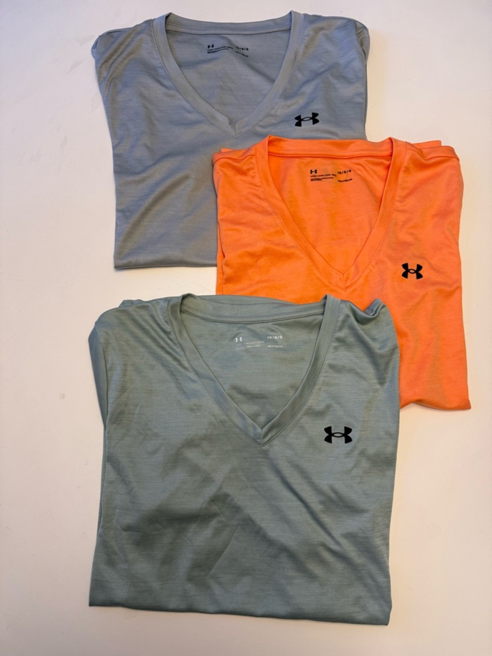 Under Armour V-Neck Performance Tees in Gray, Coral, and Sage